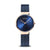 Damenuhr Bering mit rundem blauem Zifferblatt, blauem Mesh-Armband, roségoldfarbener Lünette
