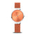 Bering Damenuhr mit rundem orangefarbenem Zifferblatt und orangefarbenem Milanaise-Armband
