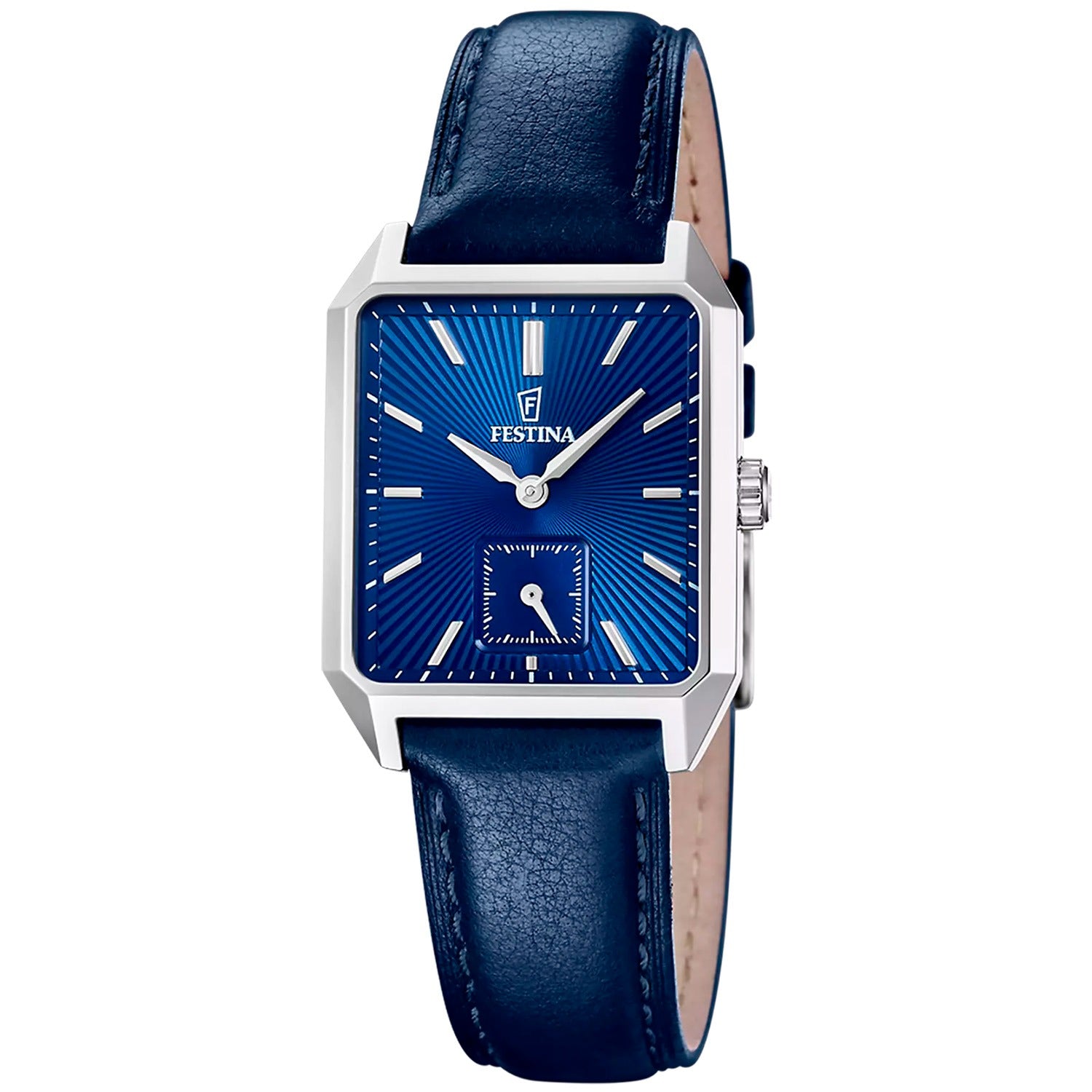Herren-Quarzuhr mit blauem Zifferblatt und blauem Lederarmband, rechteckiges Gehäuse