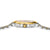 Festina Damenuhr seitlich mit Krone und goldener Lünette, silbernem Metallarmband