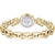 Goldfarbene Quarzarmbanduhr mit Gliederarmband und Gehäuseboden mit BOSS-Aufdruck