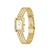 Goldfarbene Armbanduhr mit eckigem Zifferblatt, Steinrand und Kettenarmband