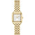 Damenarmbanduhr mit goldfarbenem Metallarmband und rechteckigem Zifferblatt
