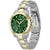 Bicolor Damen-Armbanduhr mit grünem Zifferblatt, Chronographen-Optik und Metallarmband