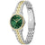 Damenarmbanduhr mit grünem Zifferblatt, römischen Ziffern und bicolor Edelstahlband