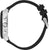 Montre homme avec bracelet en silicone noir et boîtier en métal, vue latérale avec boutons chrono