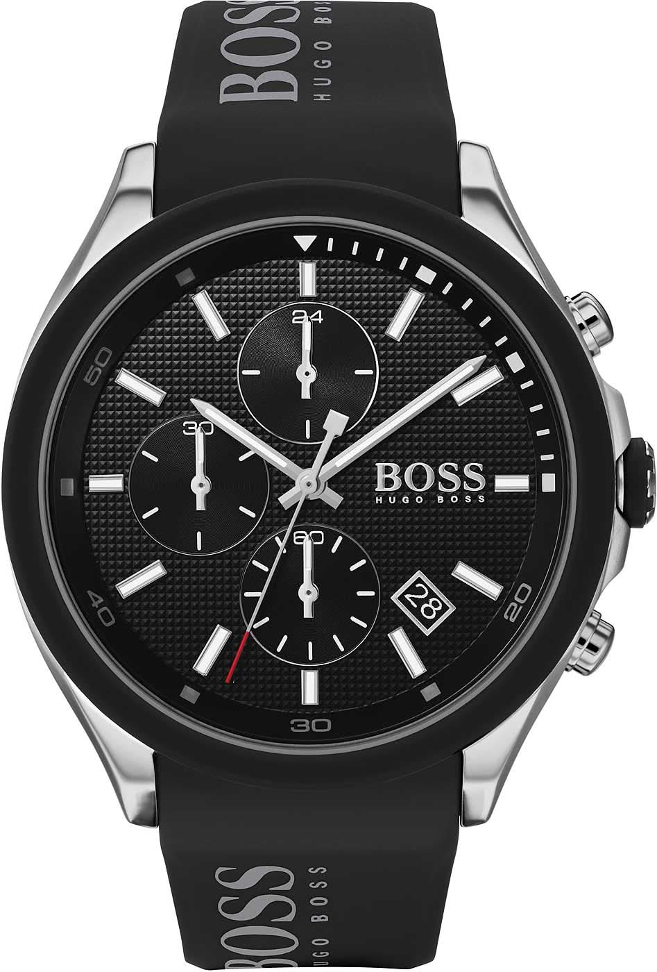 Montre de sport BOSS pour homme avec bracelet en silicone noir et cadran chronographe