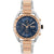 Herrenarmbanduhr mit blauem Zifferblatt und Chronograph, bicolor Gliederarmband.