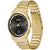 Goldfarbene Damenarmbanduhr mit schwarzem Zifferblatt, Zeigern und Datumsanzeige