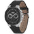 Schwarze Herren-Armbanduhr mit Chronographen-Zifferblatt, schwarzem Lederband und Metallgehäuse