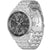 Chronographenarmbanduhr mit grauem Zifferblatt, Edelstahlarmband und Tachymeter auf Lünette