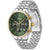 BOSS Herrenarmbanduhr mit grünem Zifferblatt, silbernem Edelstahlband und goldenen Drückern