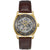 BOSS Automatik-Uhr mit Skelettzifferblatt, goldfarbenem Gehäuse und braunem Lederarmband