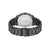 Rückseite der Herren-Armbanduhr: schwarzes Edelstahlarmband, silbernes Gehäuse