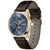 Herrenarmbanduhr mit blauem Zifferblatt, Chronograph-Optik und braunem Lederarmband
