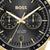 Detail: schwarzes BOSS-Zifferblatt mit Tachymeter, Subdials und Datumsfenster