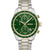 Herrenarmbanduhr BOSS mit grünem Zifferblatt, Chronographen-Subdials und Edelstahlarmband.