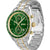 Herrenarmbanduhr BOSS mit grünem Zifferblatt und zweifarbigem Metallarmband aus Stahl.