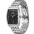 Herrenarmbanduhr mit schwarzem Zifferblatt, silbernem Edelstahlgehäuse und seitlicher Krone