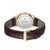 Herrenarmbanduhr mit rundem Zifferblatt, goldfarbenem Gehäuse und dunkelbraunem Lederband