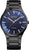 Montre homme avec cadran bleu, aiguilles argentées et bracelet en titane noir