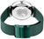Vue arrière de la montre pour homme : boîtier en acier inoxydable argenté, gravure de carte, bracelet en maille verte