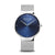 Herrenuhr mit blauem Zifferblatt und silbernem Edelstahl-Meshband, rundes Gehäuse