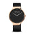 Herrenuhr mit schwarzem Zifferblatt, roségoldfarbenem Gehäuse und schwarzem Lederarmband