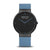 Bering Herrenuhr mit dunklem Zifferblatt und blauem Lederarmband, rundes Gehäuse