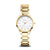 Bering Damenuhr mit Saphirglas, goldenem Metallarmband und weißem Zifferblatt