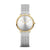 Bering Ultra Slim Damenuhr mit goldenem Gehäuse, weißem Zifferblatt und silbernem Milanaise-Armband