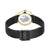 Montre femme Bering Fermoir : bracelet noir en maille avec boucle ardillon et lunette dorée.