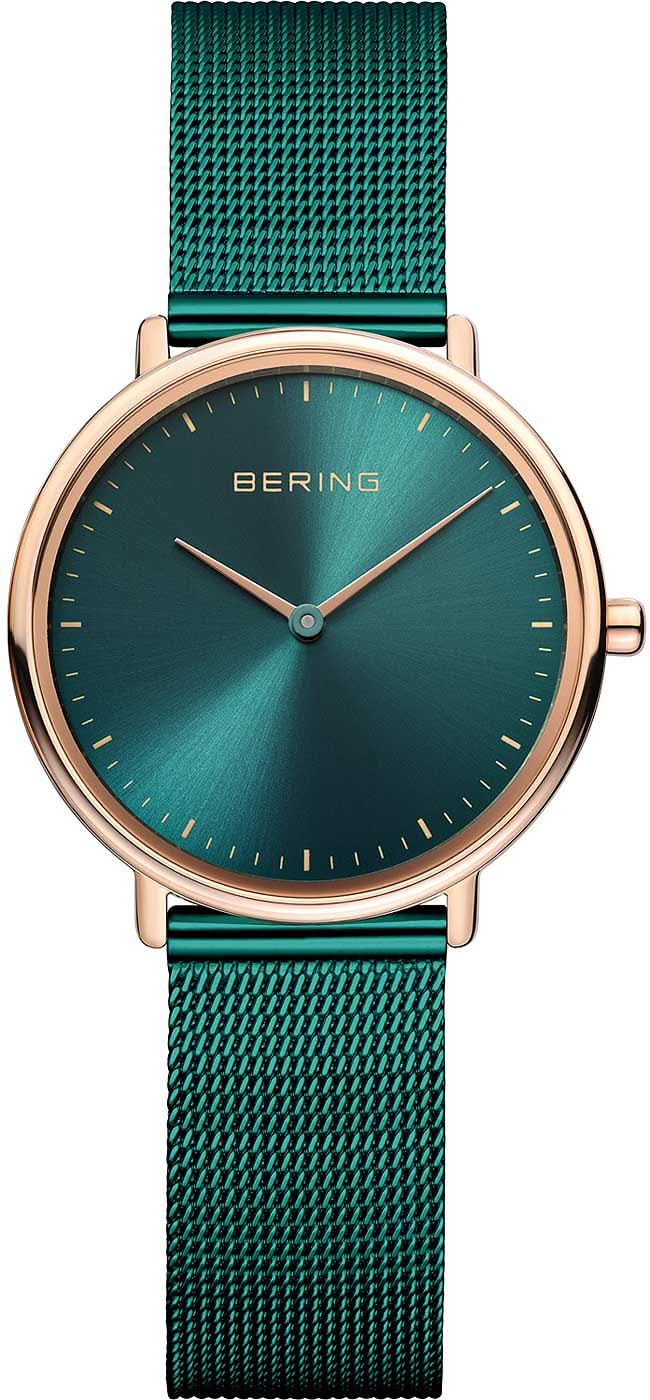 Montre pour femme : bracelet milanais vert, cadran vert, boîtier couleur or rose