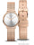 Damenarmbanduhr Bering mit roségoldfarbenem Mesh- und beigem Lederband