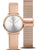 Damenarmbanduhr Bering mit beigem Lederband und roségoldfarbenem Mesh-Armband