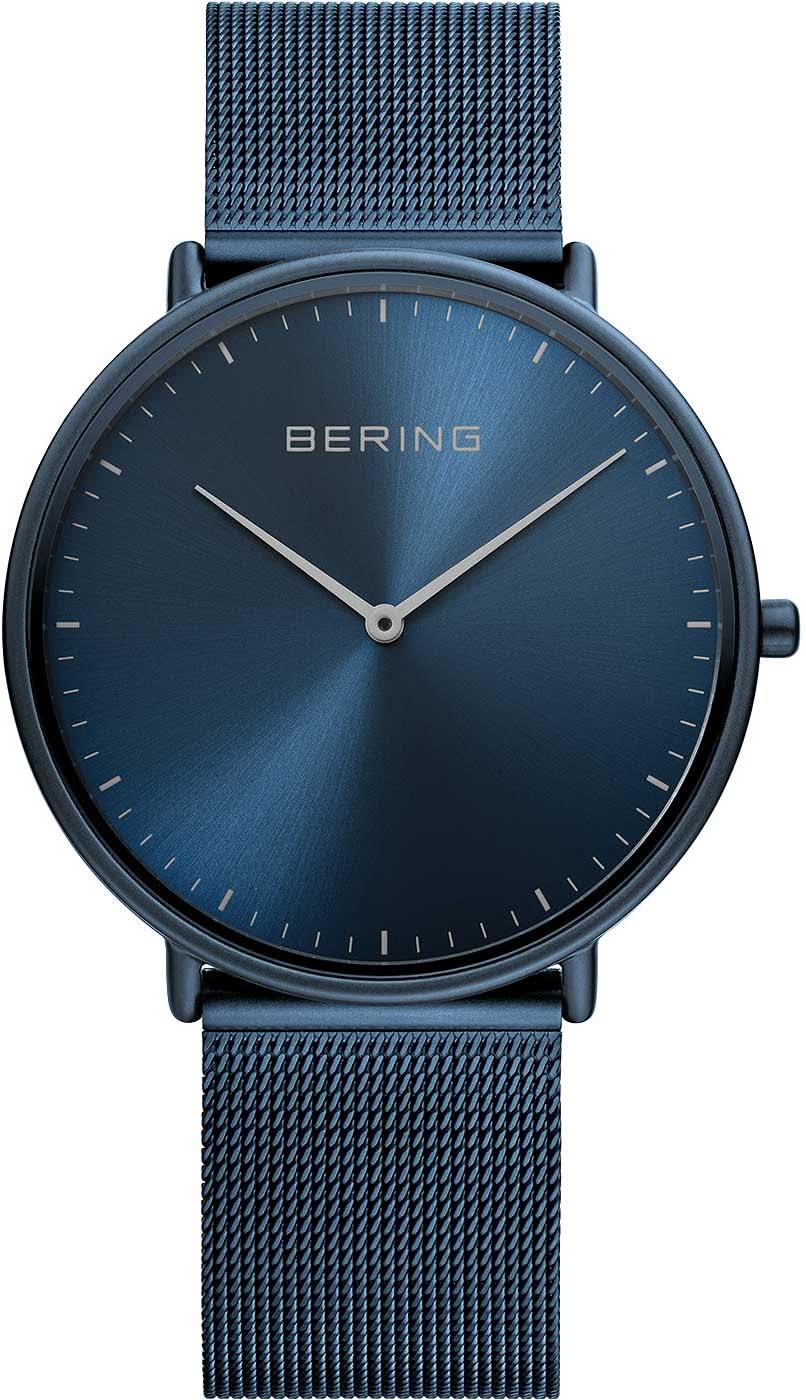 Bering Montre Ultra-Fine avec cadran bleu et bracelet milanais bleu, analogique