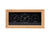 Réveil mural rectangulaire avec cadre en bois et cadran noir, thermomètre et hygromètre