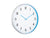 Horloge murale avec cadran blanc, aiguilles bleues, cadre rond en aluminium