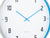 Cadran de montre murale avec aiguilles et index bleus, boîtier en aluminium clair