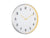 Horloge murale avec bordure jaune pâle, cadran blanc et aiguilles dorées