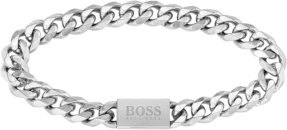Edelstahl-Armband mit Kettengliedern, silberfarben, mit rechteckiger BOSS-Plakette