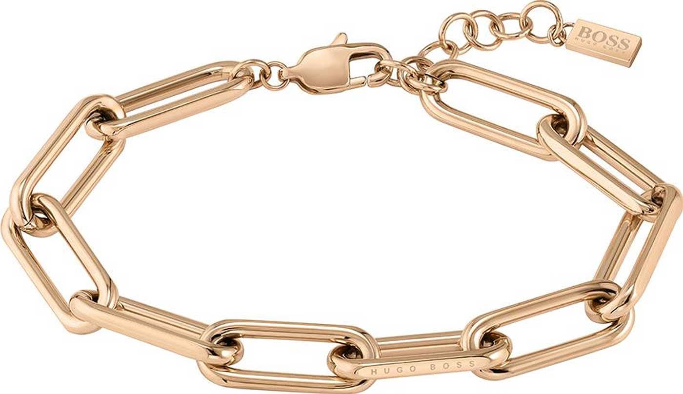 Boss Jewelry Armband aus Edelstahl in Rosé mit grobgliedrigen Ketten-Gliedern und Anhänger