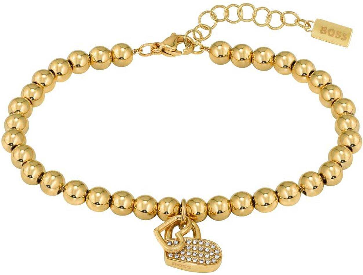 Bracelet en acier inoxydable doré avec chaîne à billes, pendentif charm et fermoir