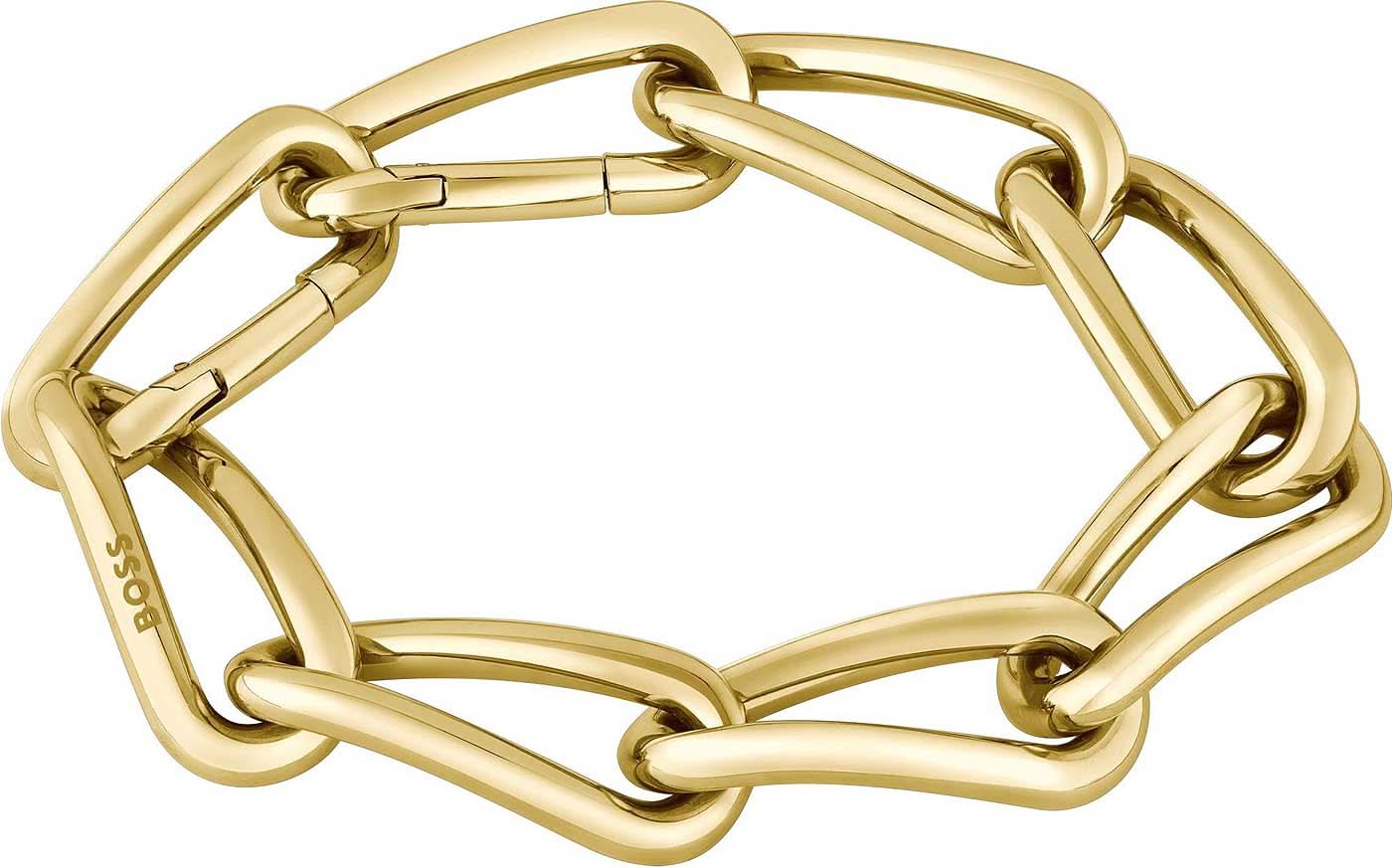 Bracelet gourmette doré avec fermoir mousqueton, grandes maillons ovales