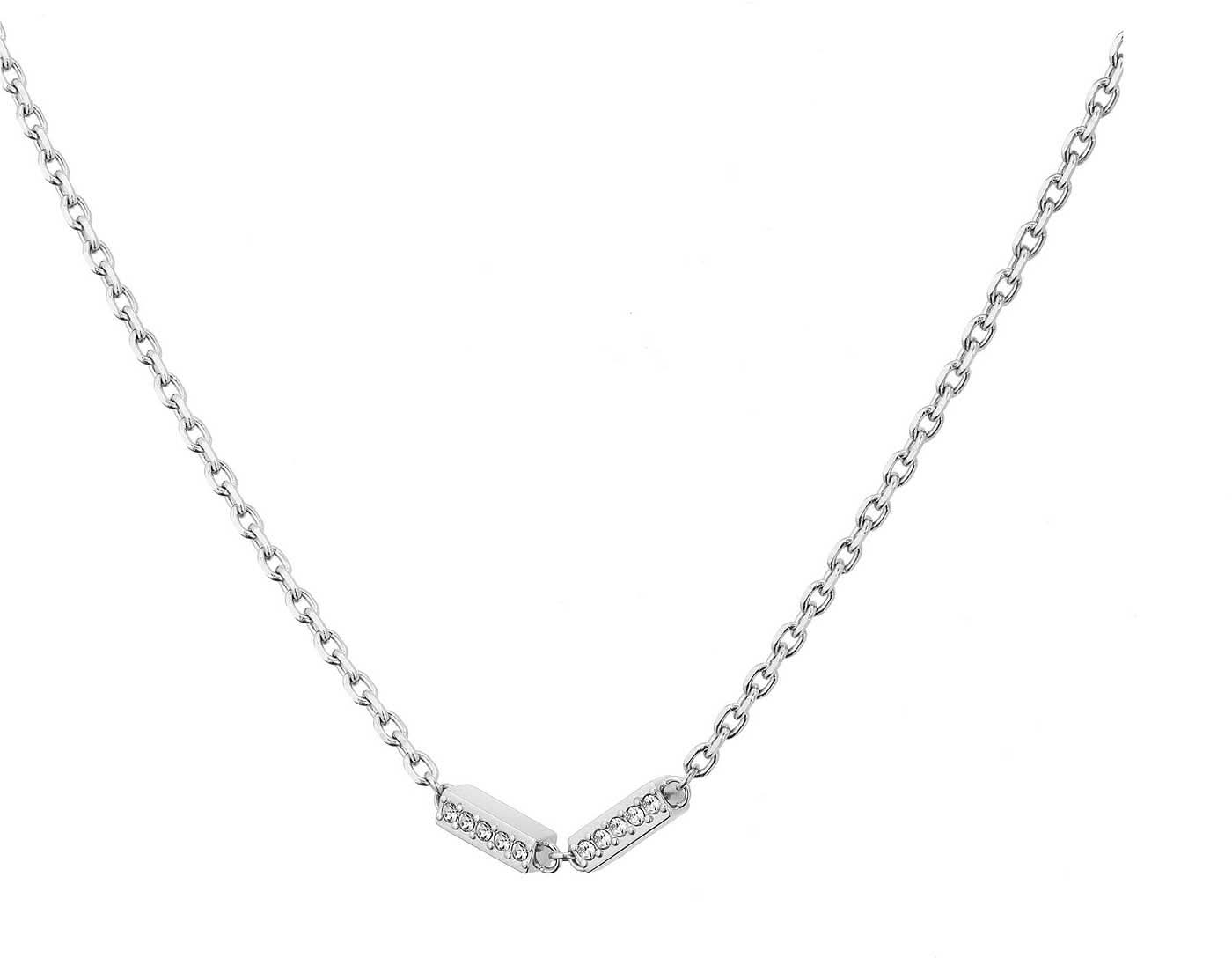Collier double rang avec fermoir rectangulaire et pierres scintillantes, couleur argent