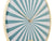 Gros plan du cadran d'une horloge murale avec des rayons turquoise et blancs et un centre doré