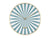 Horloge murale ronde, motif à rayons turquoise et blanc, aiguilles dorées et bordure crème
