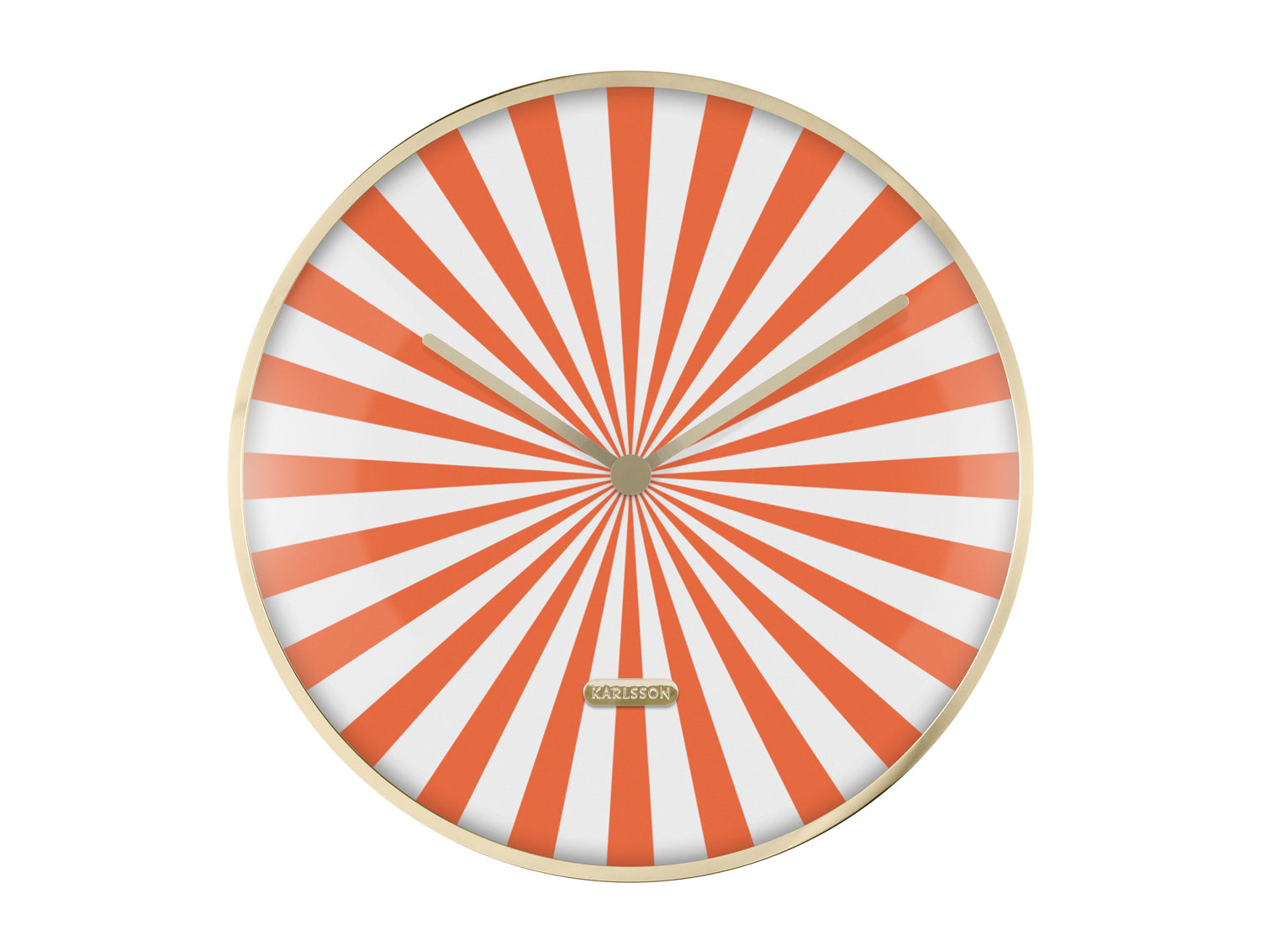 Horloge murale avec cadran à rayures orange et blanc et cadre beige