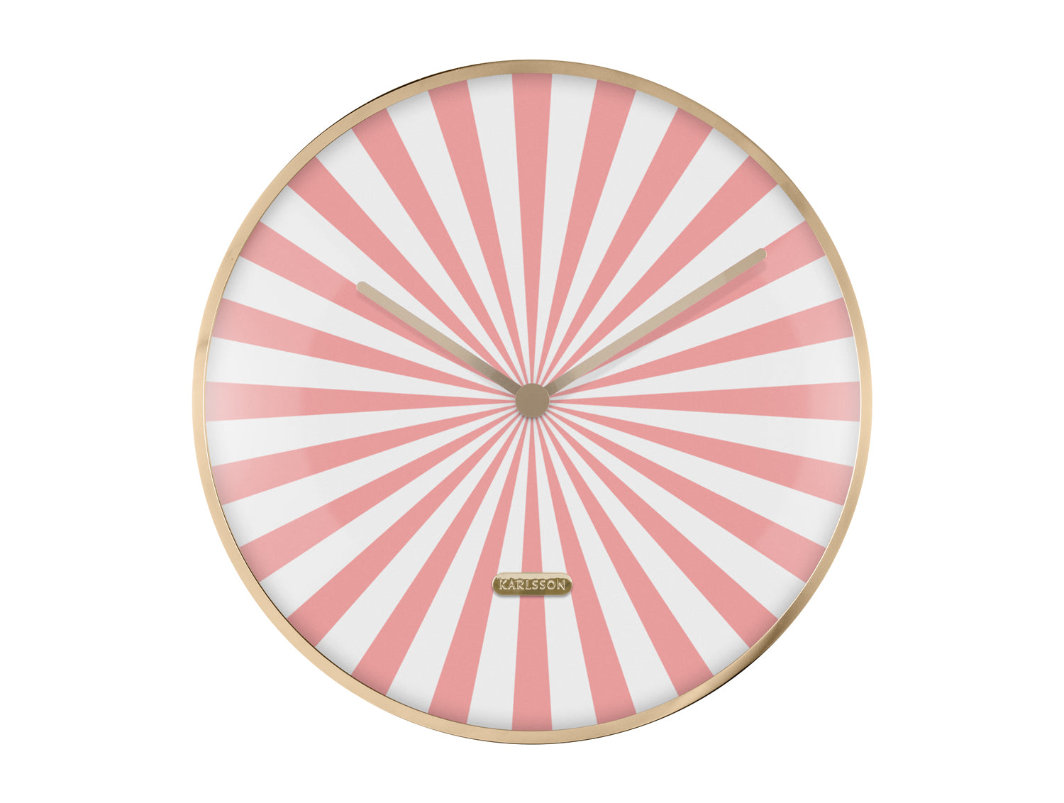 Horloge murale Karlsson : cadran rayé rose flamant/blanc avec cadre beige