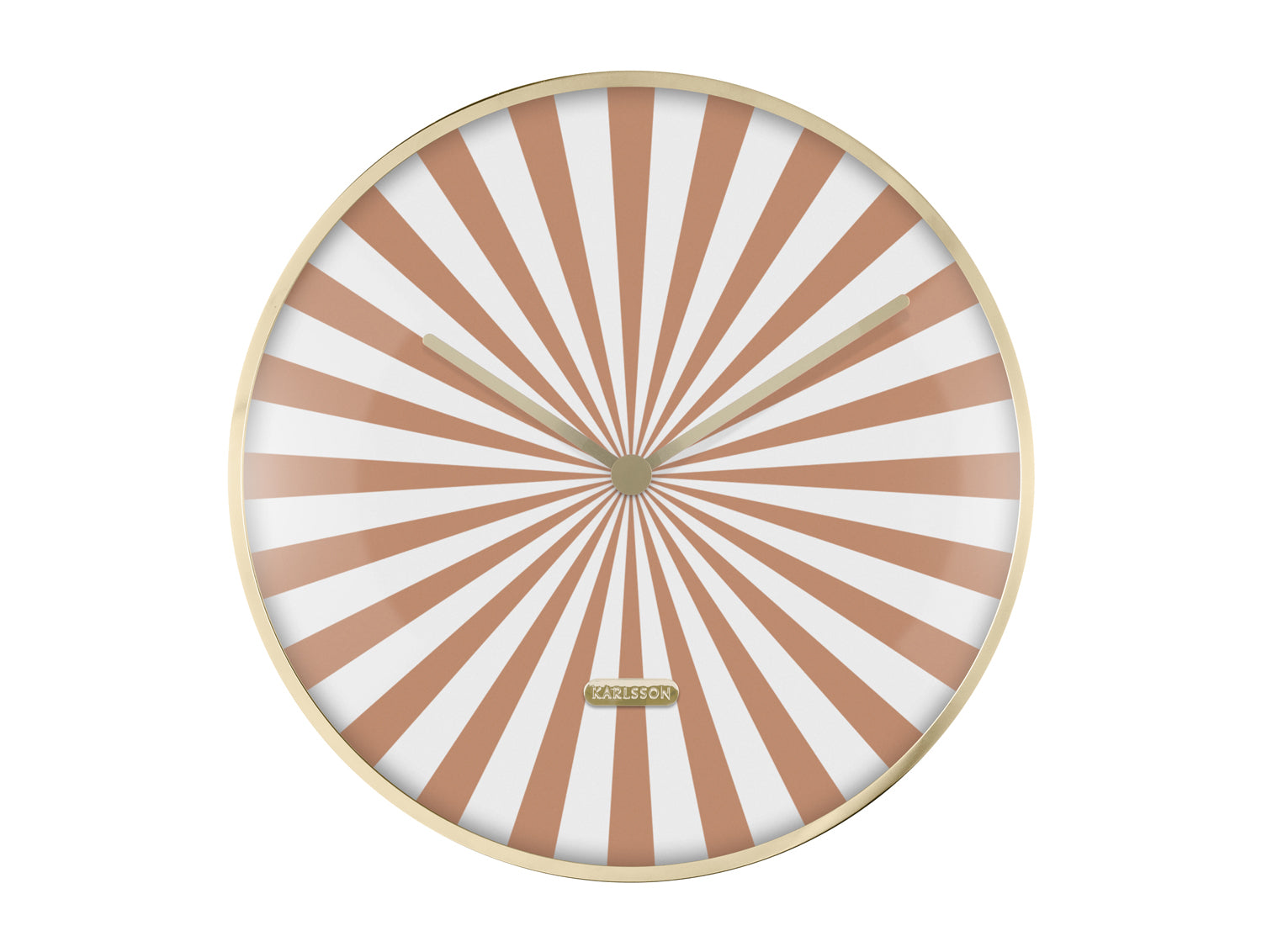 Horloge murale ronde avec cadran rayé et bordure brun caramel